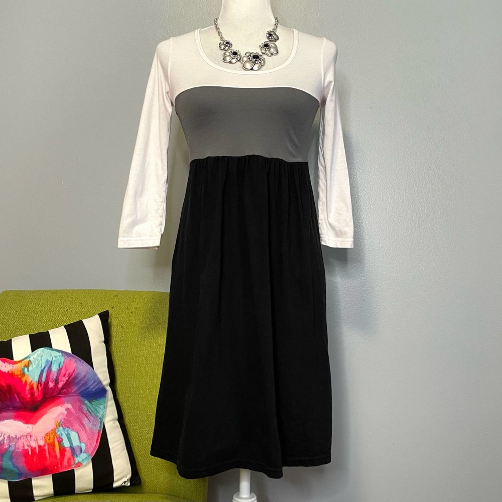 Theory Emile White Grey Black Colorblock Cotton Dress P